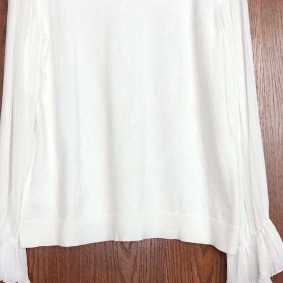 Cece Womens Long Sleeve Sweater Large White Ruffled Sheer Pleated Mock Neck - Picture 8 of 14